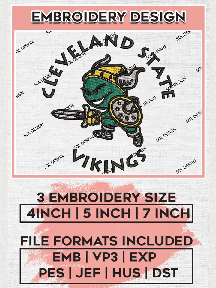 Cleveland State Vikings NCAA Team Logo Embroidery Design Files, NCAA Cleveland State Vikings Machine Embroidery, NCAA Teams, Game Day, 3 sizes, NCAA Machine embroidery designs, Digital Download