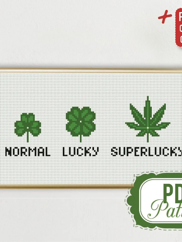 Cross stitch pattern Superlucky Cross stitch pattern Weed Clover Lucky Funny PDF Format Instant Download Home decor Modern