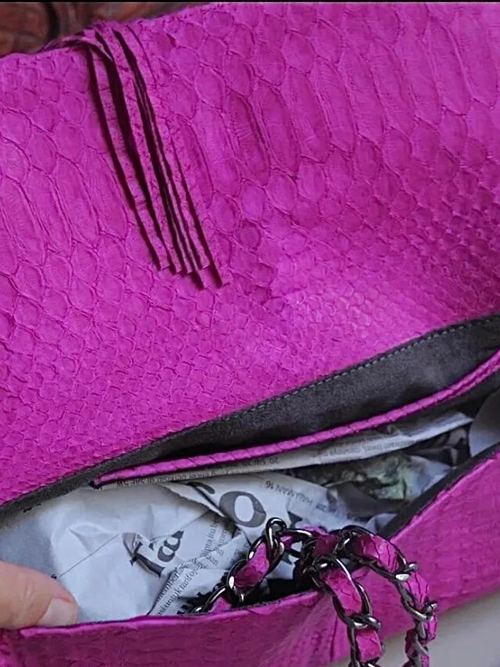 Genuine Python Skin Clutch with tassel |women purse | exotic leather bags | hot pink evening clutch | designer crossbody bag handmade
