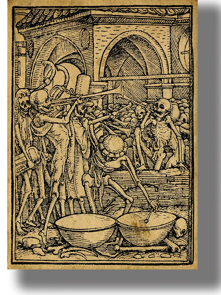 Dance of Death: The Trumpeters of Death. Hans Holbein artwork.