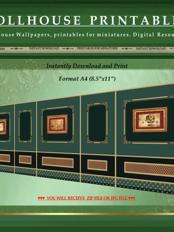 Wallpapers- Set 18-v4 | Printables for Dollhouses and Unique Miniature Projects | Digital Downloads | in Scale 1/12th