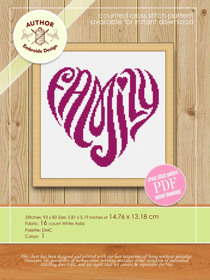 Heart cross stitch pattern download PDF, Valentine's day hand embroidery PDF, Heart ornament cross stitch chart, Quick beginner stitch #V6