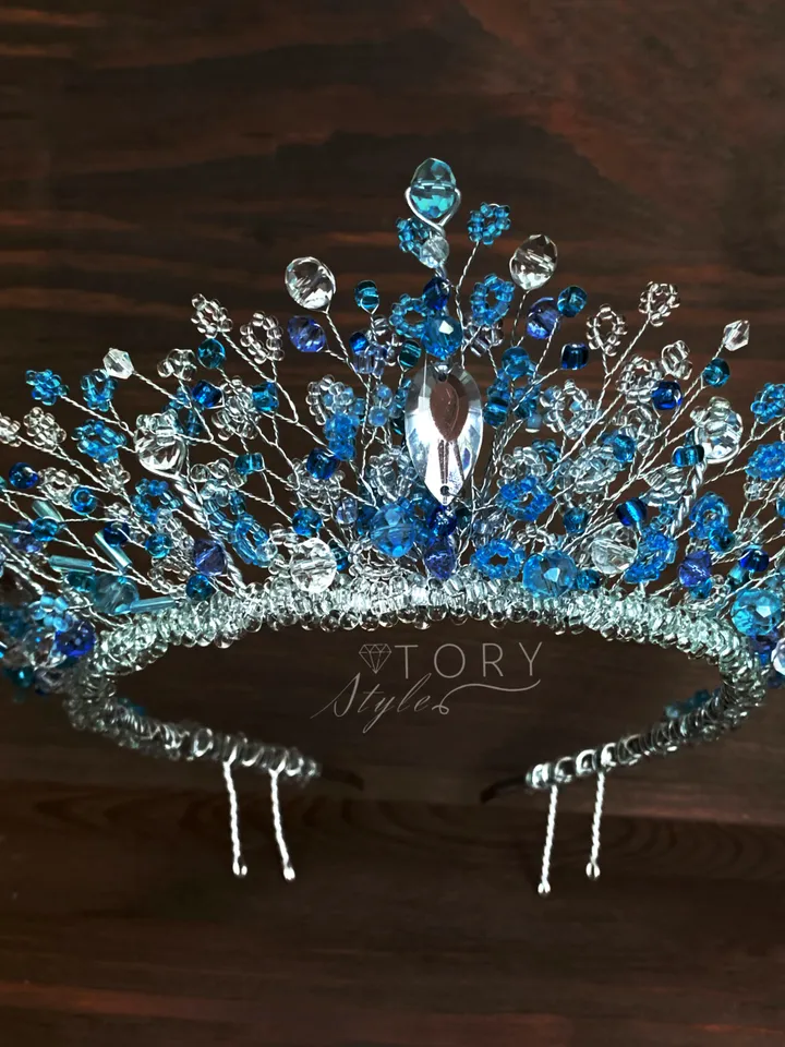 Light blue tiara,Blue princess headpiece,Light blue crown,Blue diadem,Clear blue crown,Bridal blue tiara,Prom Blue crown