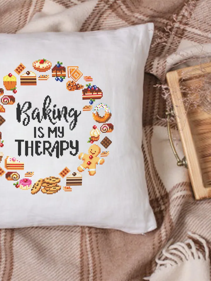 Dessert wreath cross stitch pattern PDF download Cross stitch quote Baking is my therapy, Kitchen pattern digital PDF, Funny quotes #Q59