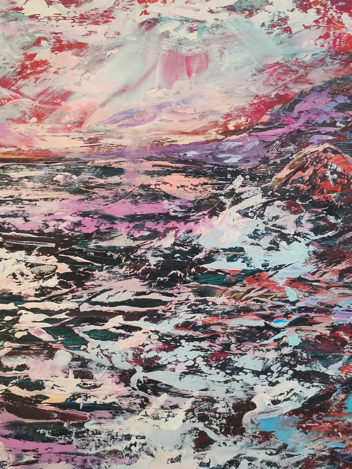 Oil Painting Rays Sun Sea Beautiful Sunset Original Art Artist Svinar Oksana