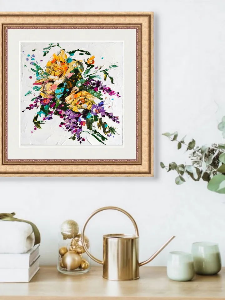 Floral painting Flower Original Art 6 by 6 Rose impasto artwork by Natalia Plotnikova