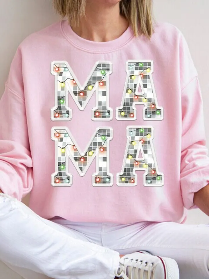 Faux Glitter Sequins Christmas Mama Shirt Sublimation Christmas PNG Mama PNG Christmas Lights Sparkly PNG Embroidery Letters png
