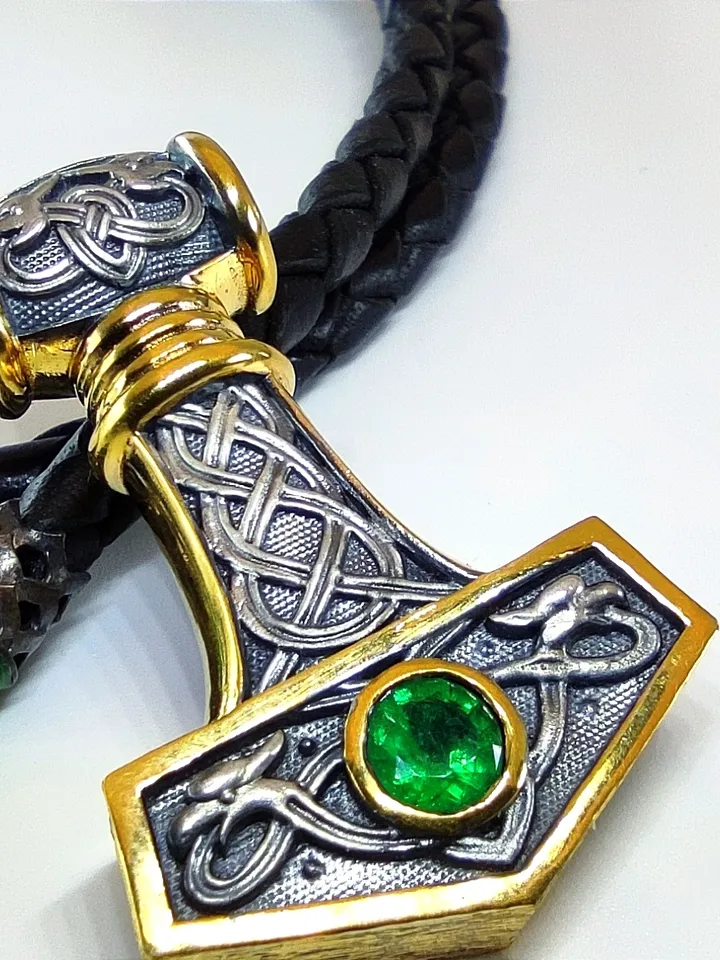 Silver Thor's Hammer with Natural Emerald