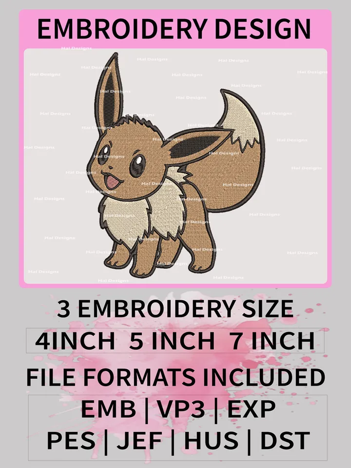 Pokemon Eevee Embroidery Design, Pokemon Dmbroidery, Anime Design, Embroidery file, Digital download