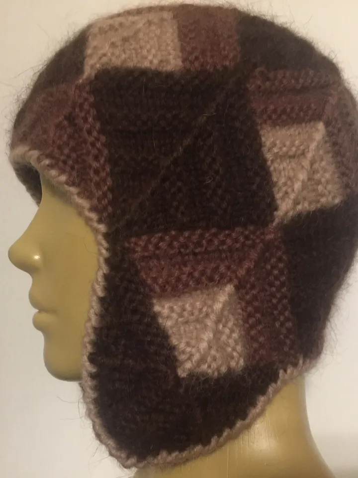 Knitted hat Patchwork Colorblock hat with ears Woolen womens hand knit hat