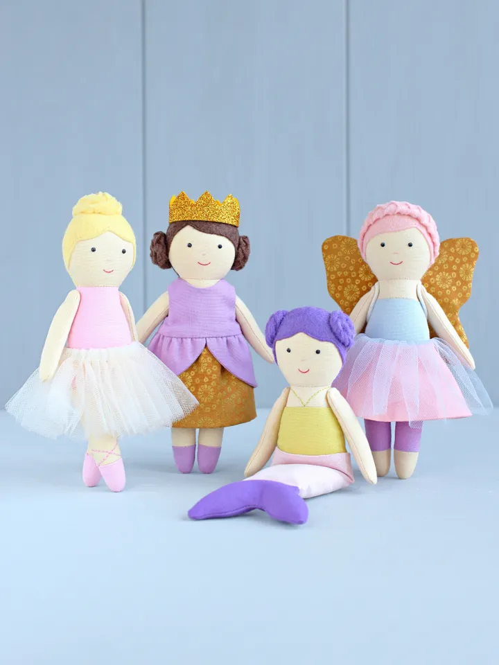 PDF Ballerina, Princess, Mermaid and Fairy Outfits for 16 cm (6″) Mini Rag Dolls Sewing Pattern
