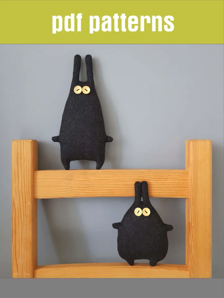 halloween dolls sewing patterns PDF 2 black rabbits, set of 2 tutorials