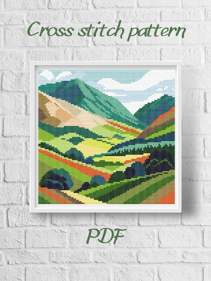 Cross Stitch Pattern PDF – Simple Mountain Landscape – Instant Download