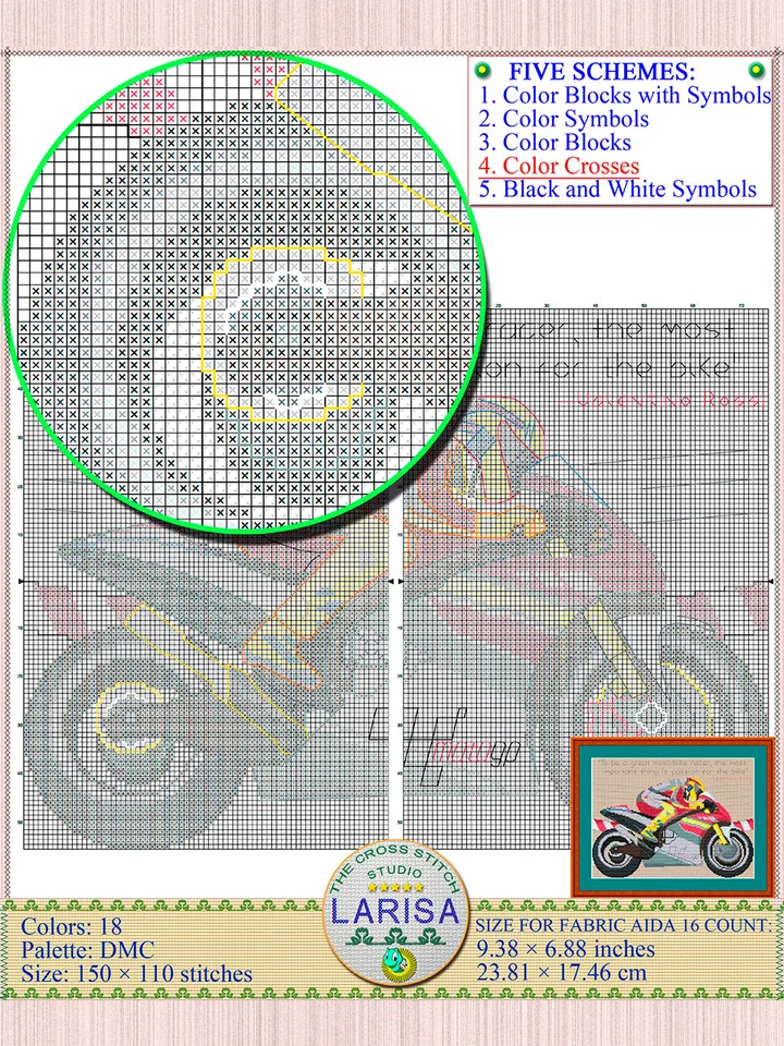 Motosport Cross Stitch Pattern | Motorcycle Racer | Motorbike | Sport Bike
