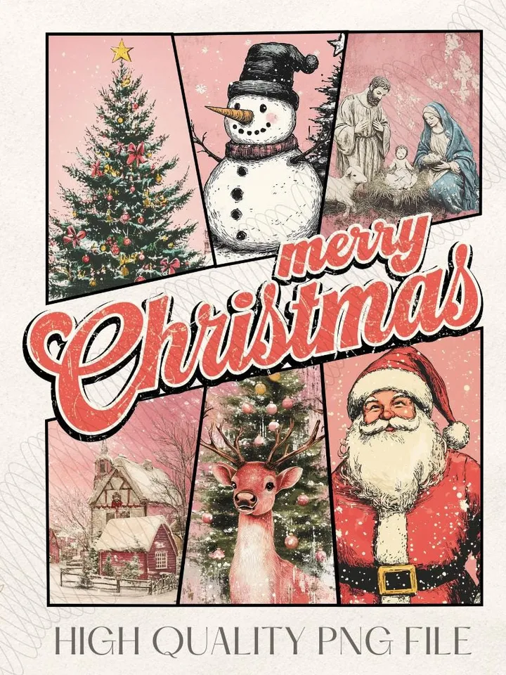 Pink Retro Christmas PNG, Merry Christmas Png, Retro Christmas png, Christmas Png, Merry X-mas Png, Trendy Christmas Tshirt, Sublimation