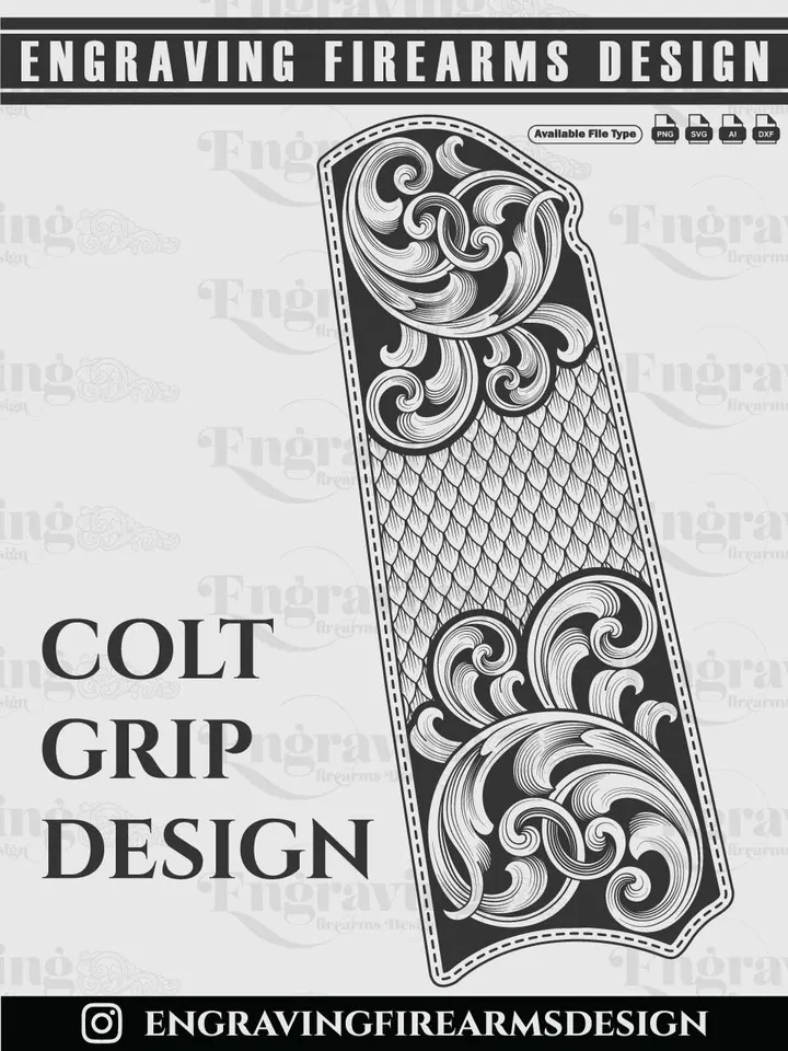 Colt 1911 Grip Engraving Design | Vector File Bundle for Laser Engraving