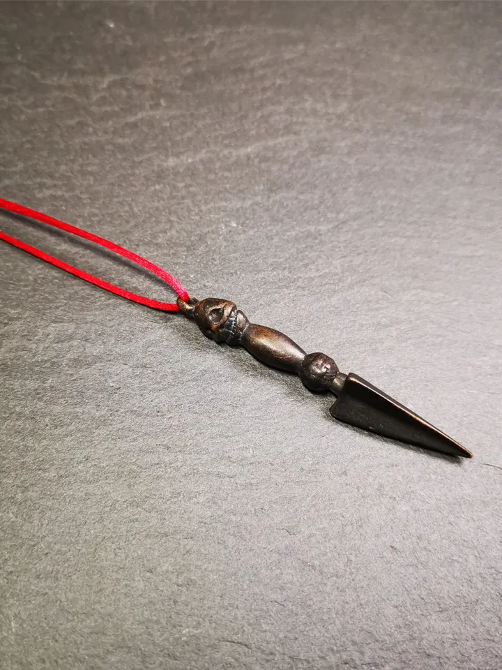 Gandhanra Handmade Skull Phurba Amulet,Kila - Dorje Phurba,Tibetan Budhist Ritual Implement Pendant,Made of Cold Iron,2.48"