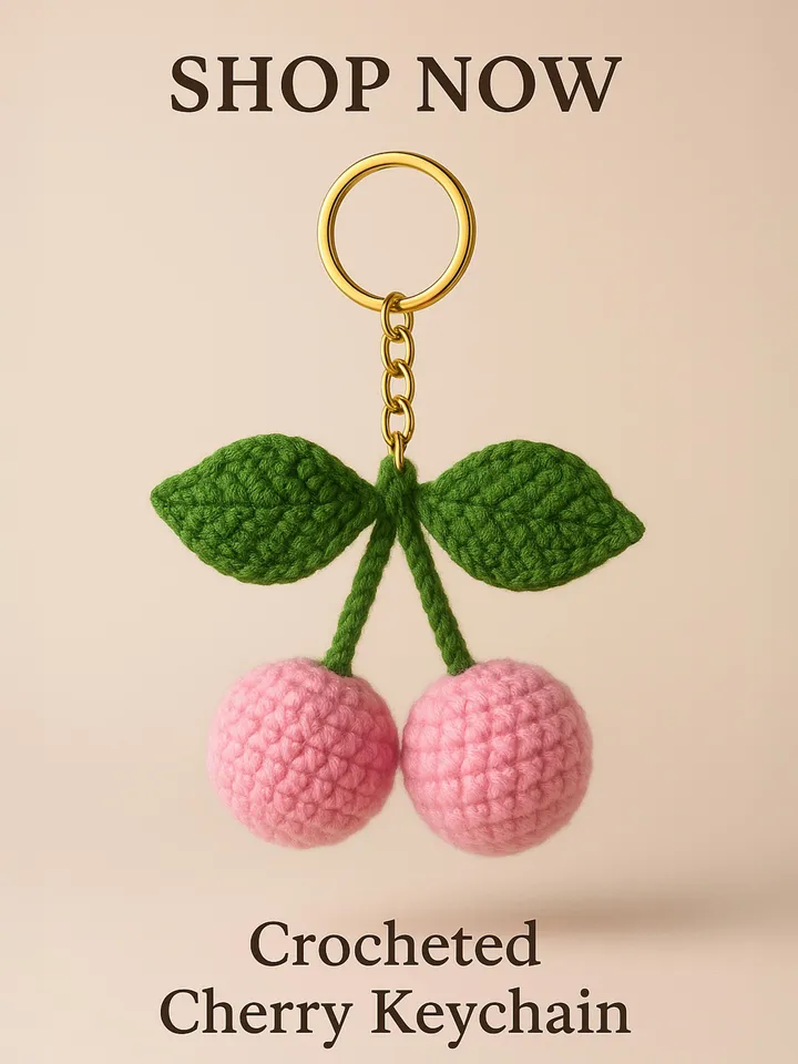 Crochet Cherry Keychain PDF Pattern โ Amigurumi Fruit Keyring Tutorial โ DIY Cute Handmade Yarn Key Chain Digital Download