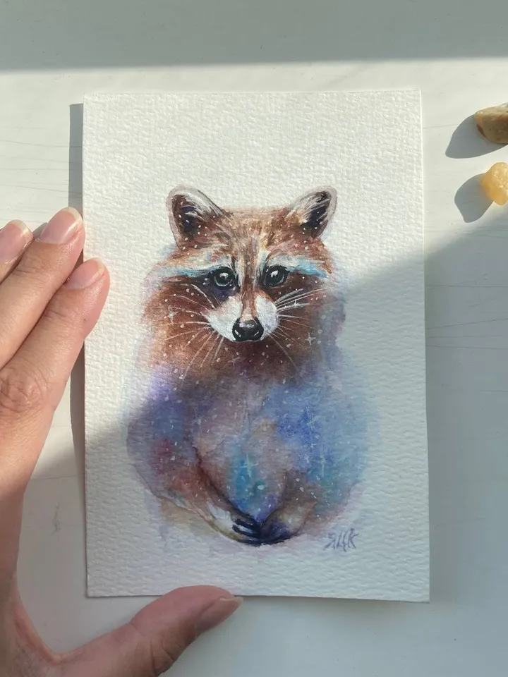 Raccoon Painting Original Watercolor Painting Raccoon Gift Small Animal Art Raccoon Illustration 4 by 6