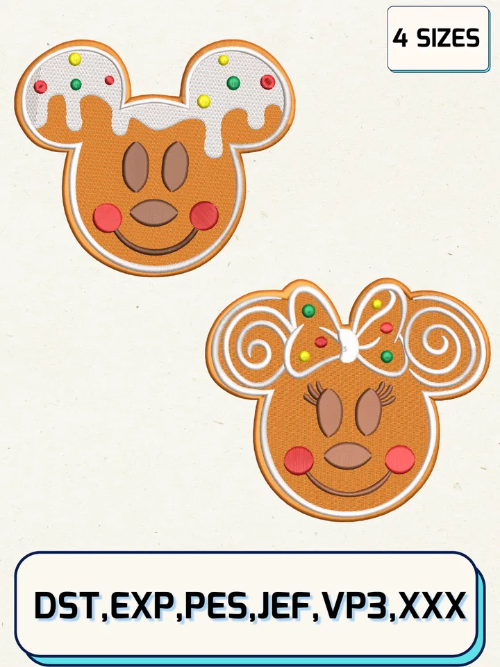 Bundle Gingerbread Mickey And Minnie Embroidery Design,Christmas Embroidery Designs,Machine Embroidery Files,4 Sizes