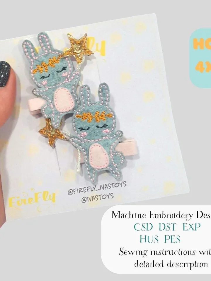 ITH Bunny Face Hair Clip Embroidery Design & Tutorial, Felt Rabbit Head Bow Pattern, Easter 4x4 Hoop DIY Project