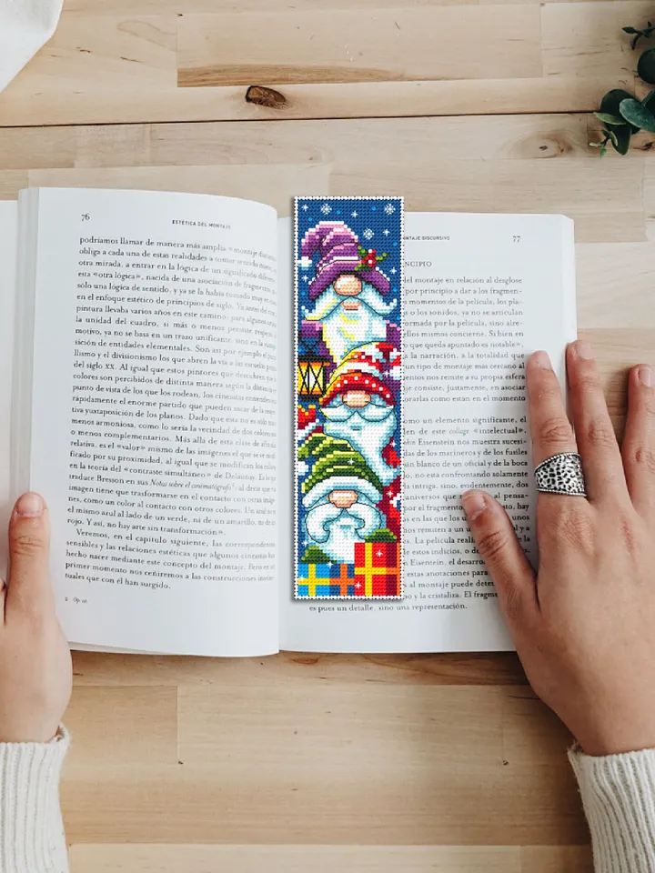 Gnome bookmark cross stitch pattern download PDF Christmas gnome cross stitch chart, Funny handmade bookmark digital PDF Gnome pattern #B101