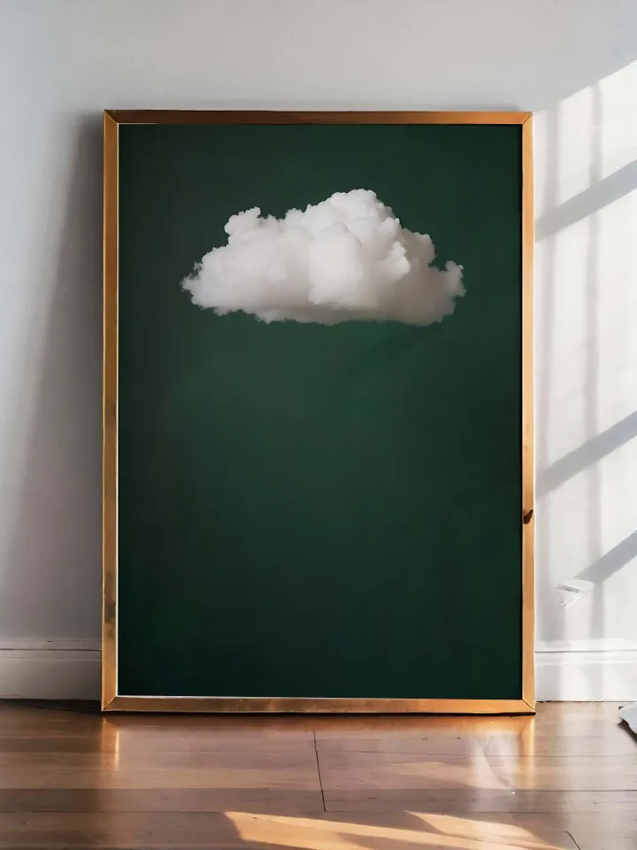 Emerald Green Cloud Wall Art Print, Bedroom Wall Decor Over the Bed Art, Above Bed Decor, Bedroom Decor, Abstract, Minimalist, Dark Green