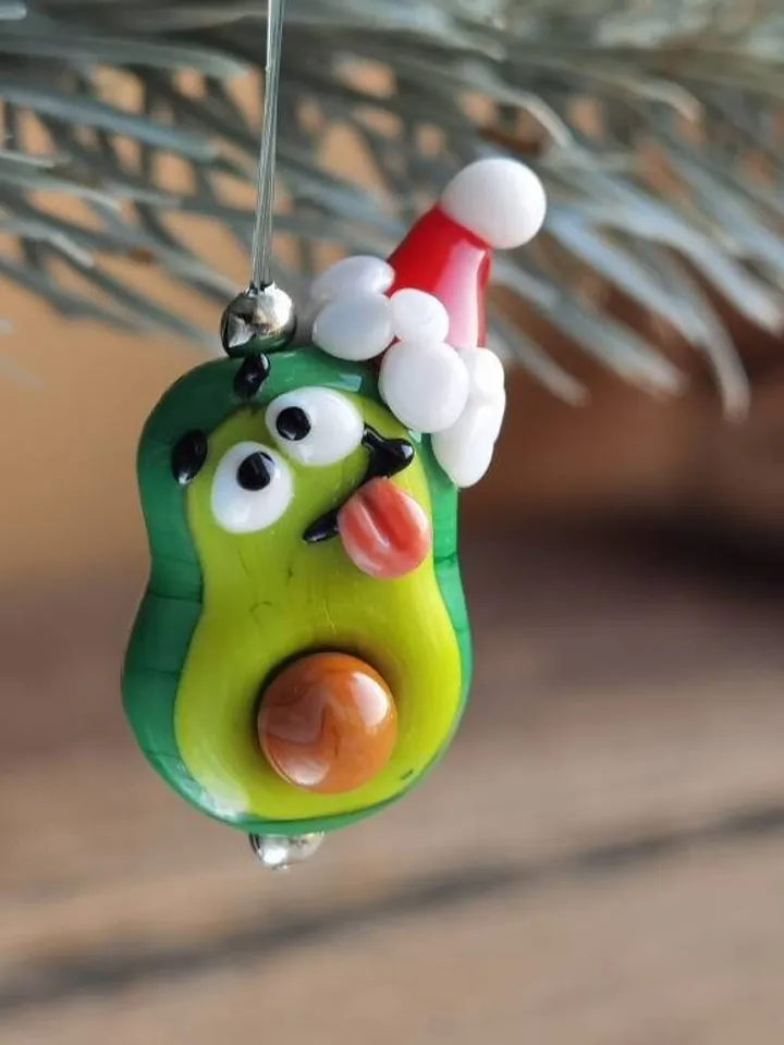 KAWAII AVOCADO ornament avocado figurine Miniature Avocado Glass Vegetable beads Miniature animals Decor Christmas tree ornament