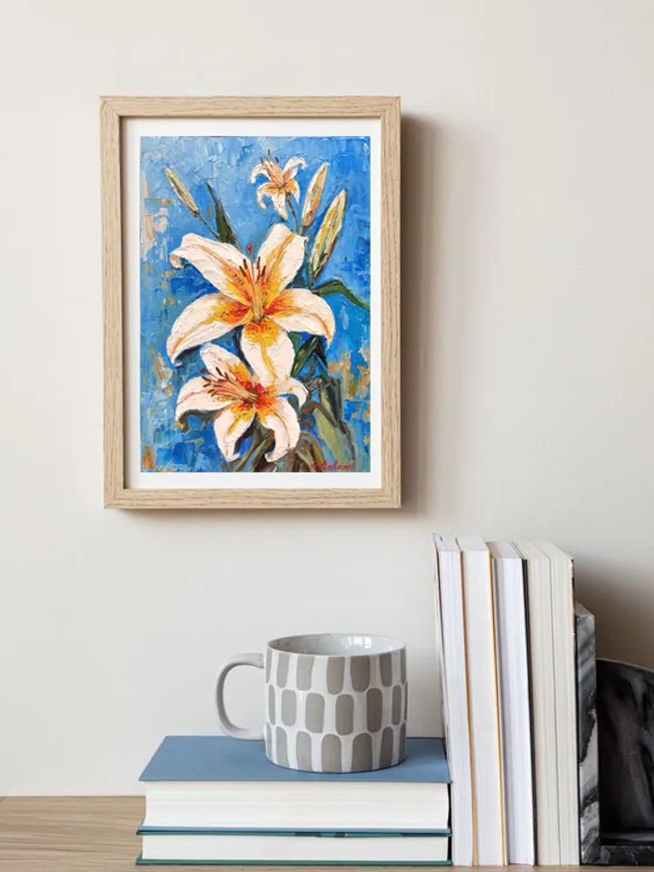 Original Oil Painting White Lilies Floral Painting with White Flowers 12" by 8" (30х20sm ) by OilPaintingNatali