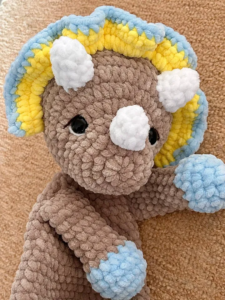 Crochet dinosaur lovey pattern Amigurumi triceratops lovey pattern
