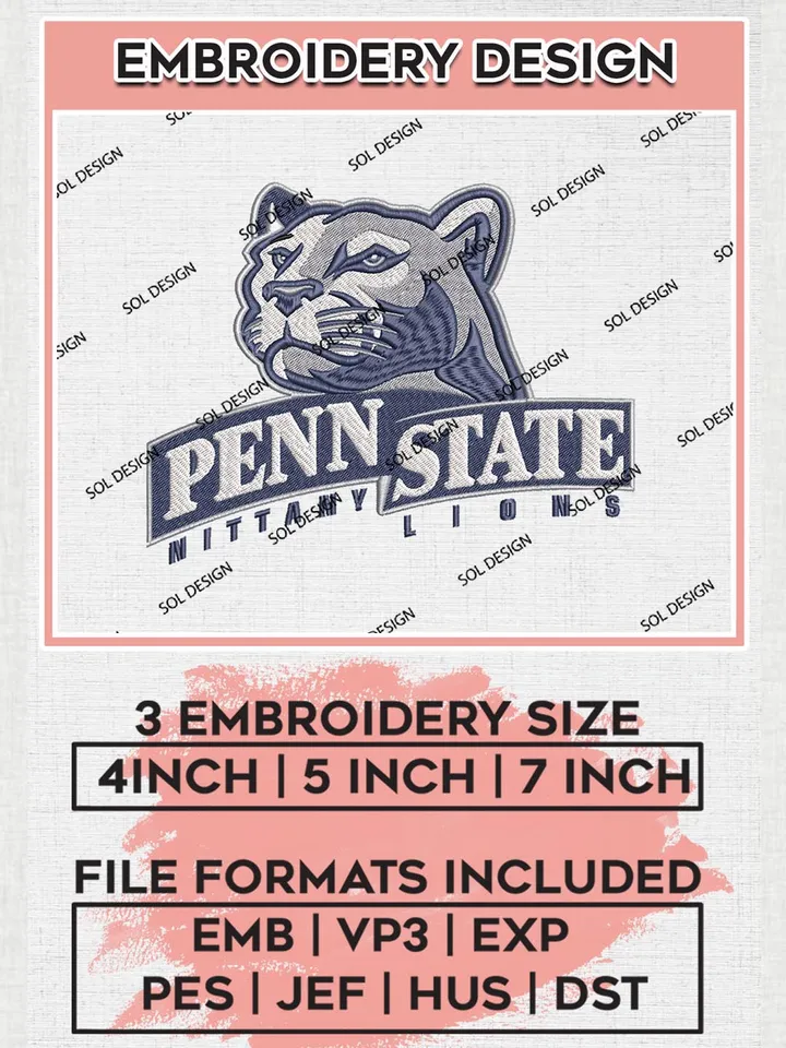 Penn State Nittany Lions Football Team Logo Machine Embroidery Design, NCAA Penn State Nittany Lions Team Design Design files, NCAA Team Embroidery Designs, NCAA Machine Embroidery Designs, Digital Download