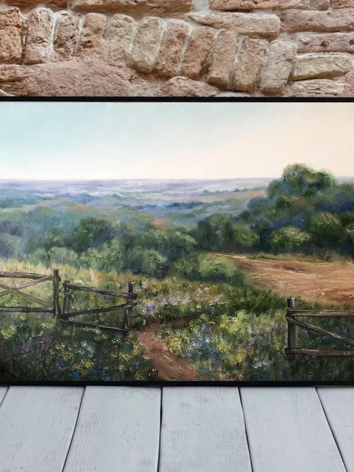 Original Landscape Meadow Oil Painting Field Wall Art Summer Landscape