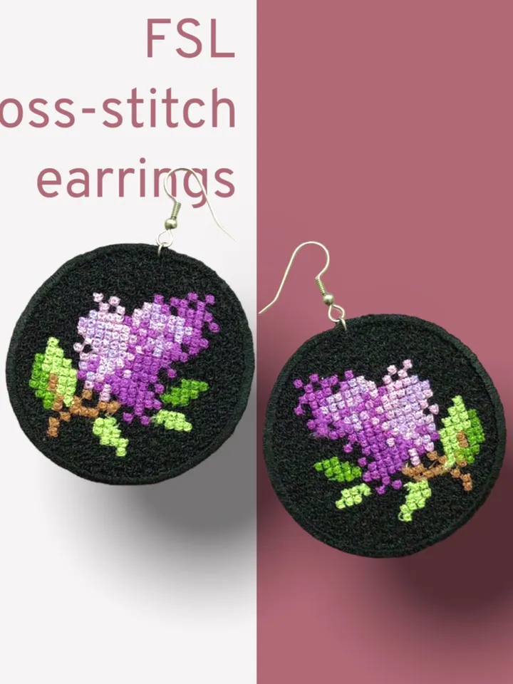 Lilac Earrings FSL Cross-stitch Pattern machine embroidery designs digital embroidery pattern free standing lace embroidery motif flower