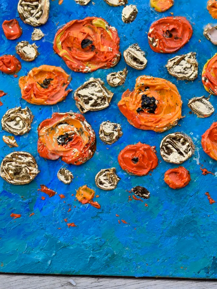 Poppy painting Flower Original Art 7 by 8 inch Orange Wildflowers Floral abstract artwork by Juliya JC