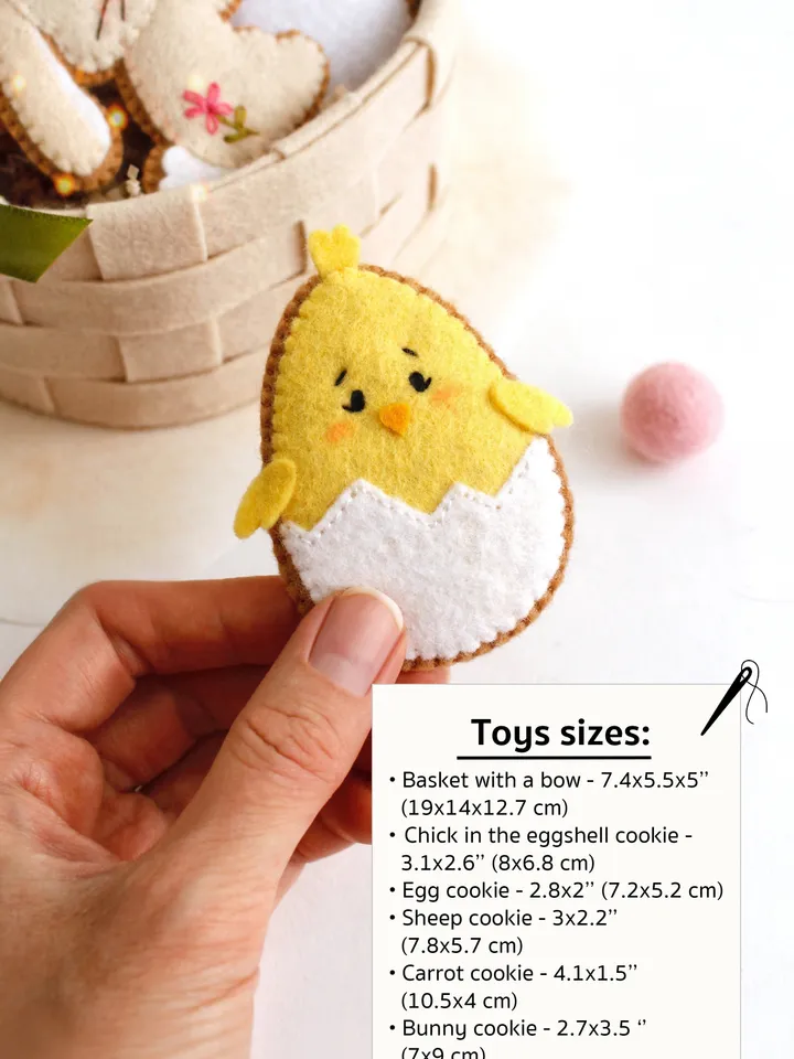 Felt basket with Easter cookies hand sewing PDF tutorial with patterns. DIY Easter ornament. Felt Easter table decoration