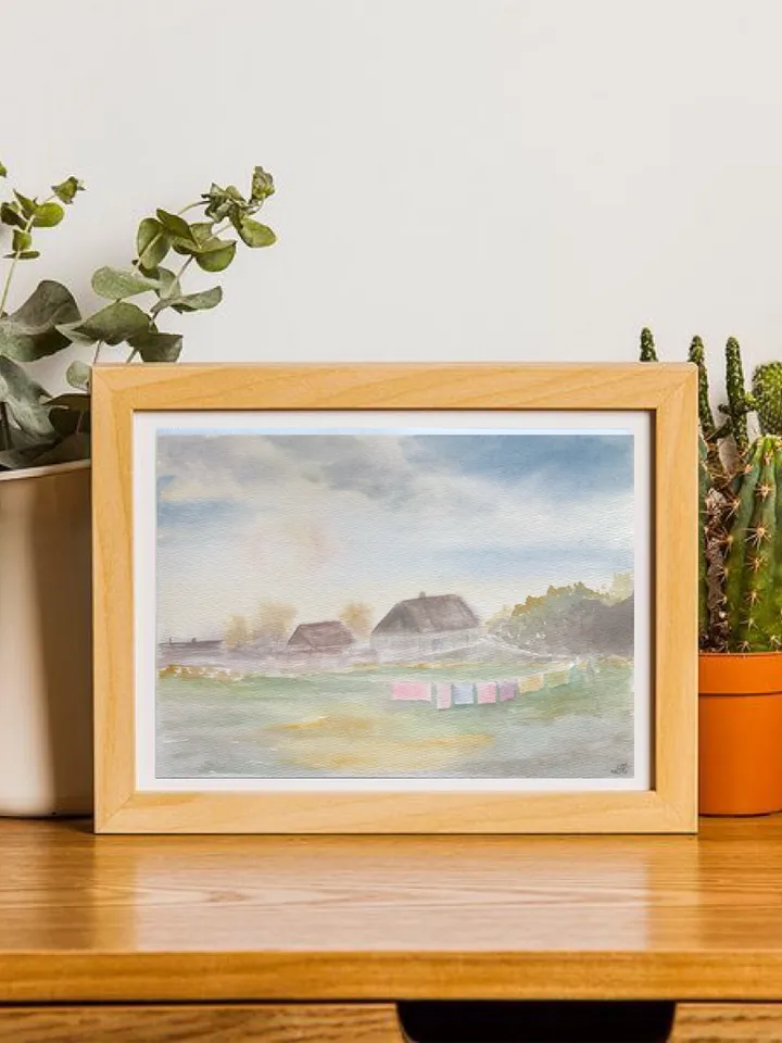 Summer in the village original watercolour painting