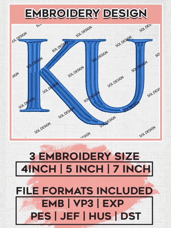 NCAA KU Jayhawks Team Logo Embroidery Design Files, NCAA Kansas Jayhawks Machine Embroidery, NCAA Teams, 3 sizes, NCAA Machine embroidery designs, Digital Download