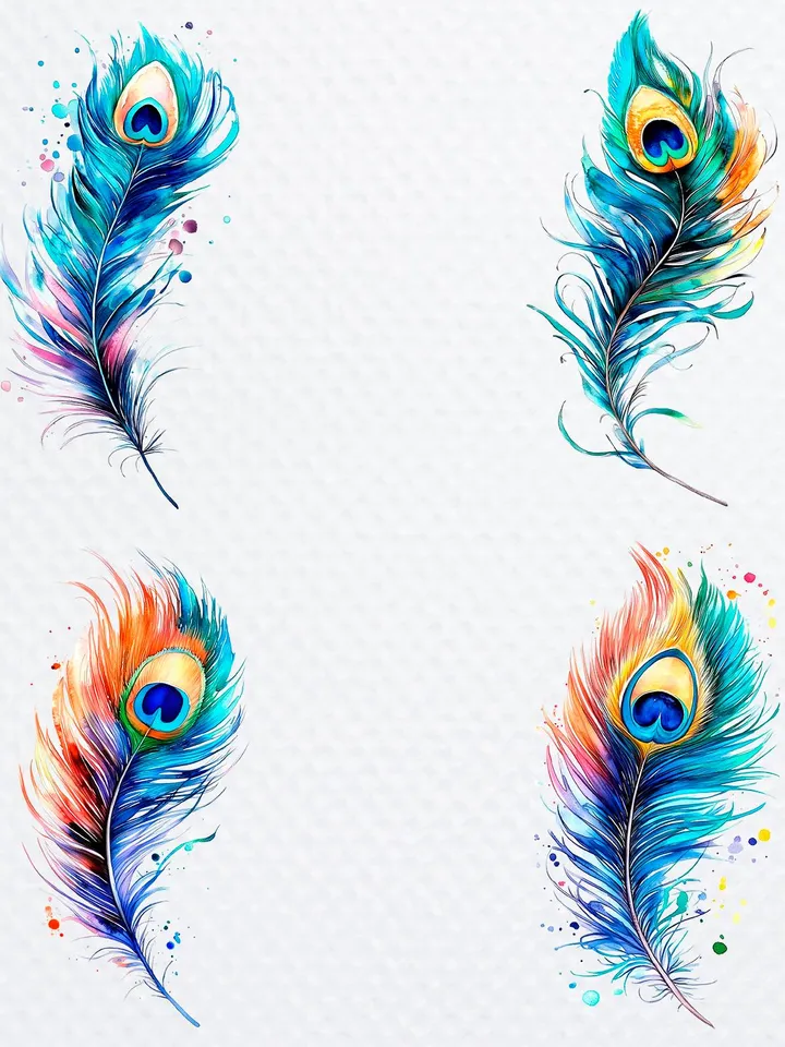 20 Peacock Feather Bundle, Gorgeous Peacock Printable Watercolor PNG Digital Clipart for sublimation, Paper craft, junk journals