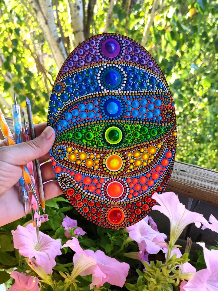 Chakras Dot Art Painting Acrylic on a Wood Panel