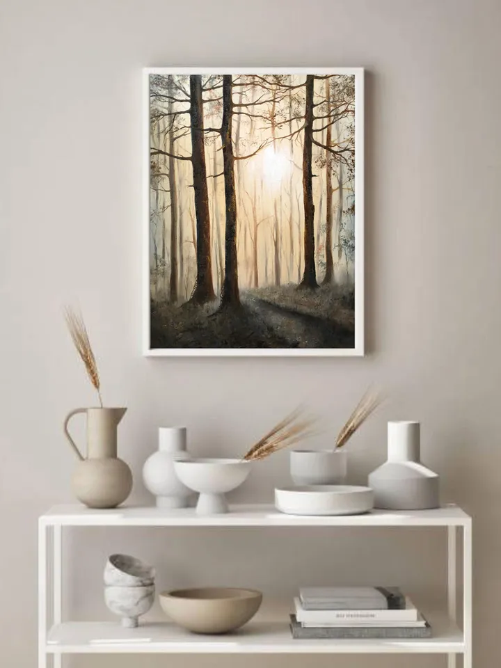 Forest Oil Painting Original Foggy Forest Wall Art Landscape Trees Painting