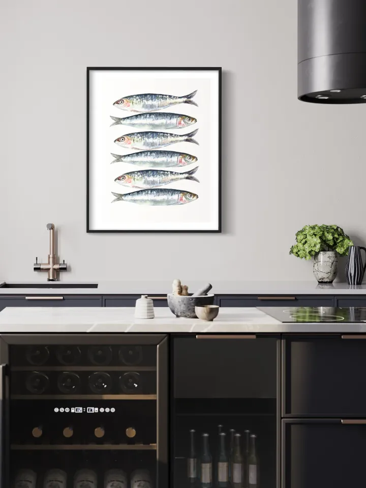 Sardines Art Print Watercolor Painting Kitchen Art Food Art Fishing Decor Gift Sardines Food Still Life Fishing Decor Fodd Still Life Print
