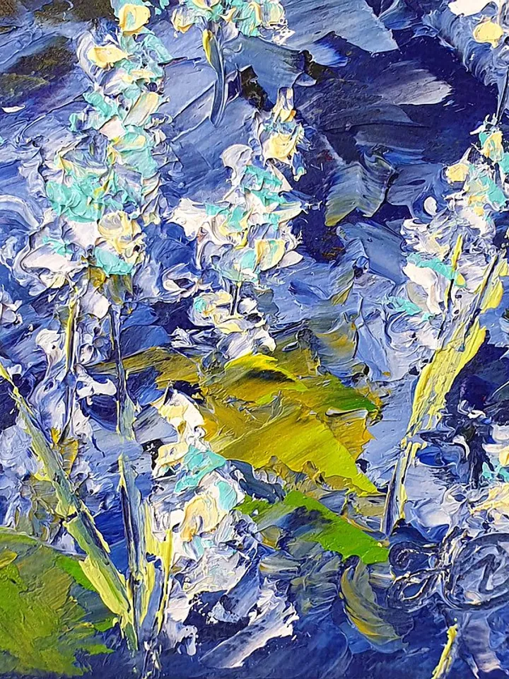 Bluebonnet Painting Farm Original Art Landscape Artwork Impasto Oil Painting