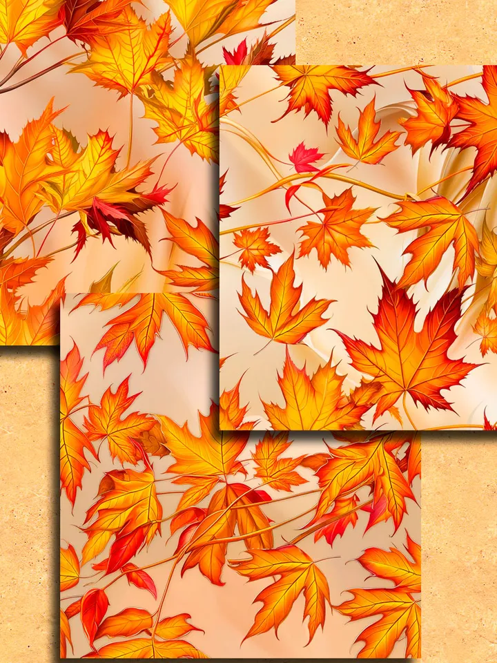Autumn leaves, enchanted forest seamless 12 pieces pattern Unlimited Commercial Use digital print file instant download
