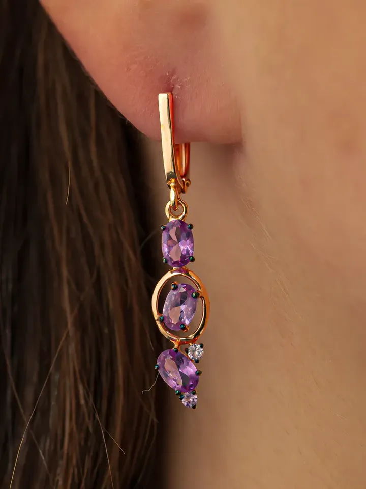 Earrings jewelry silver gilded 925 samples with Alexandrite
