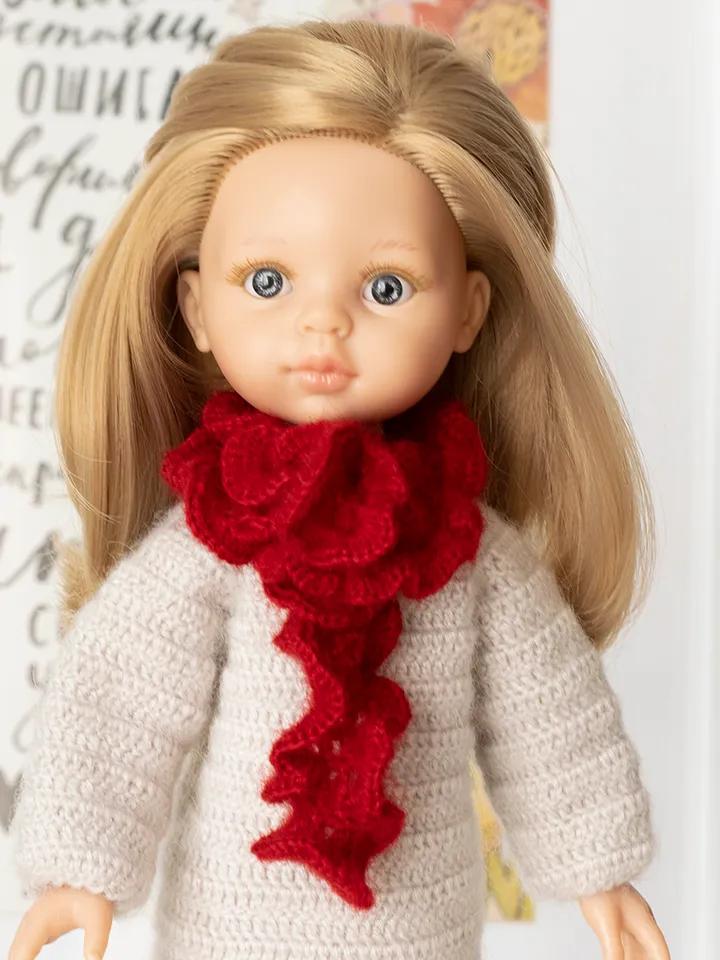 Openwork white scarf for Paola Reina doll, Siblies, Corolle, Little Darling doll, crocheted accessories for 13" dolls