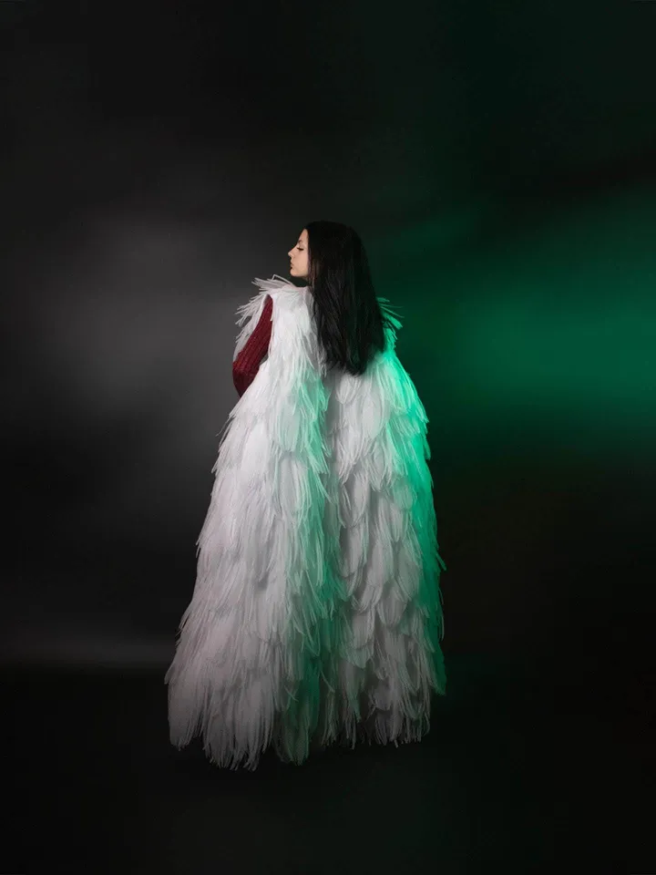 feather cape, wedding cape, jacket, feather coat, bride's coat