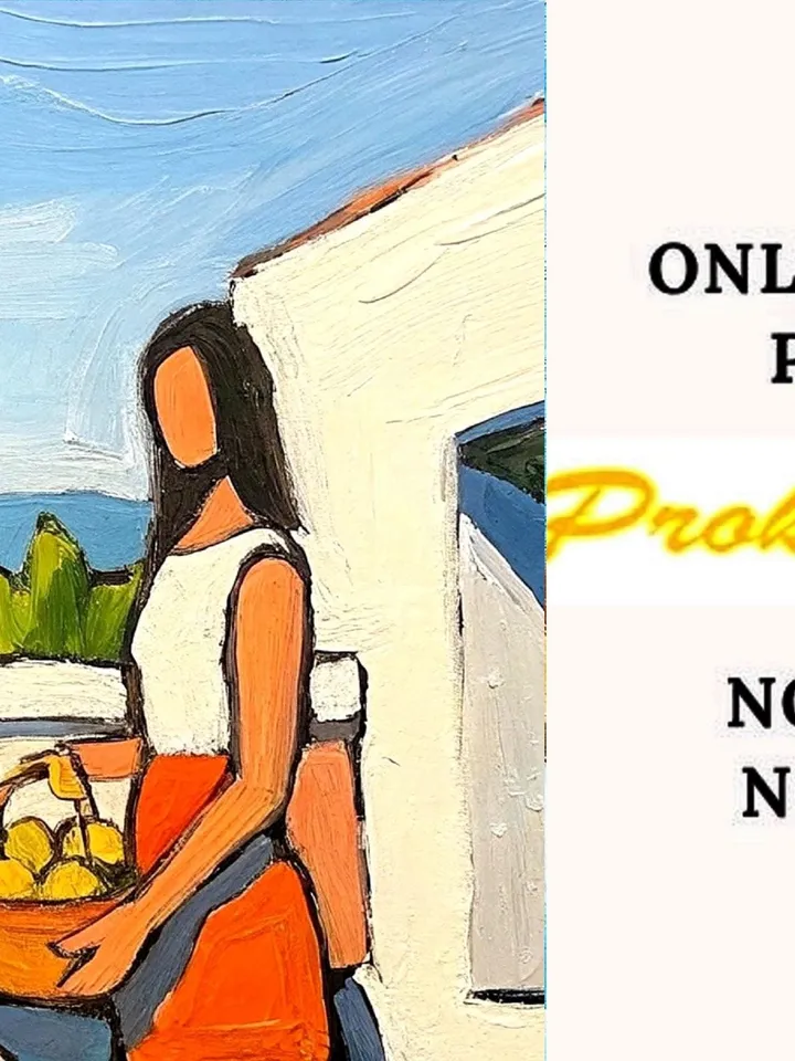 Woman with Basket of Lemons Oil Painting Yellow Lemon Tree Artwork Summer Kitchen Decor Gifts for Her by ArtProkopaloSv