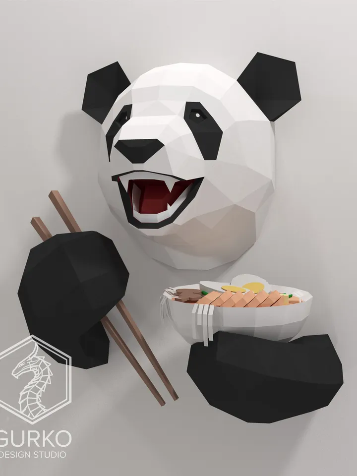 Funny Panda Papercraft, Bear, Digital Template, PDF Download, Gurko, Trophy, 3D Low Poly, Pepakura, DIY Origami, Paper Decor, DIY Gift
