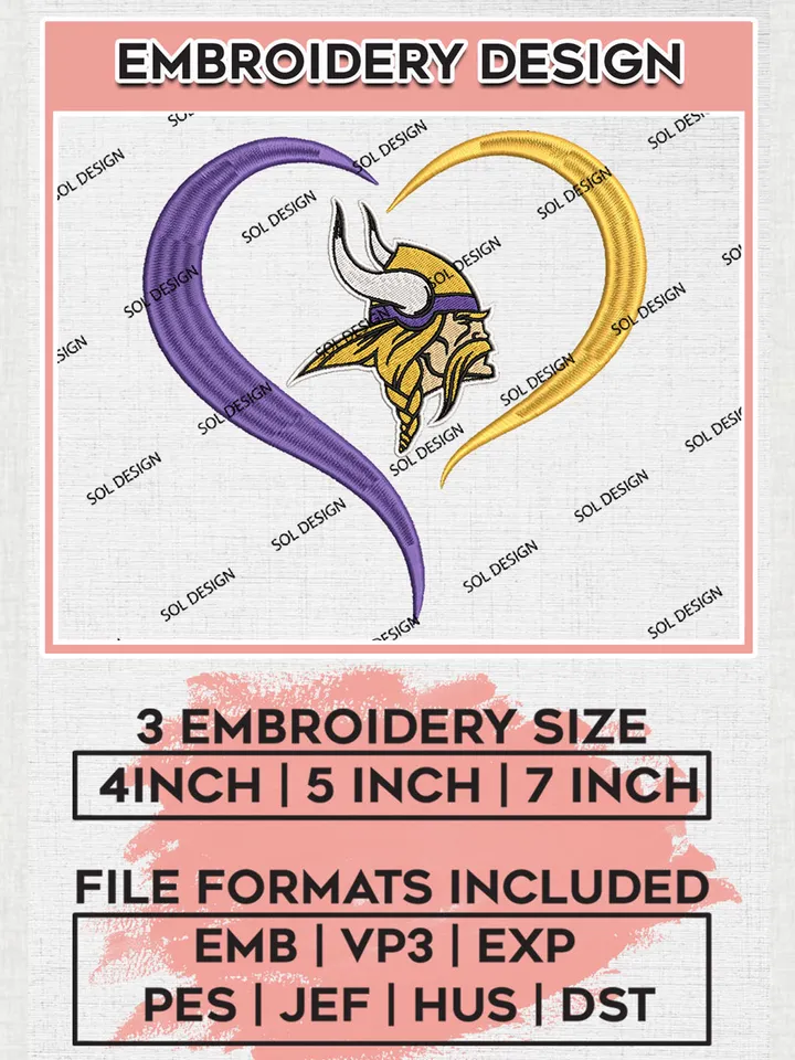 Minnesota Vikings Logo Embroidery Design Files, NFL Vikings, NFL Embroidery Designs, NFL Minnesota Vikings Machine Embroidery Design, Digital Download
