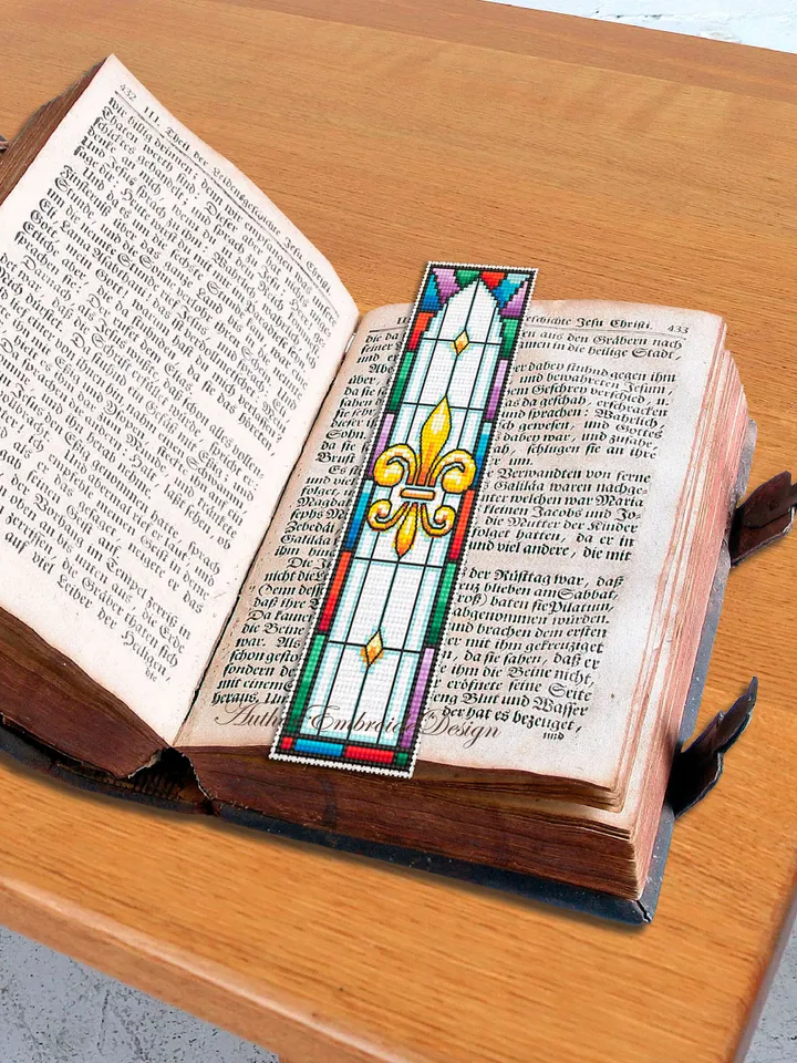 Stained glass bookmark cross stitch pattern PDF download Stained glass flower cross stitch, Fleur de lis Bookmark pattern digital PDF #B299